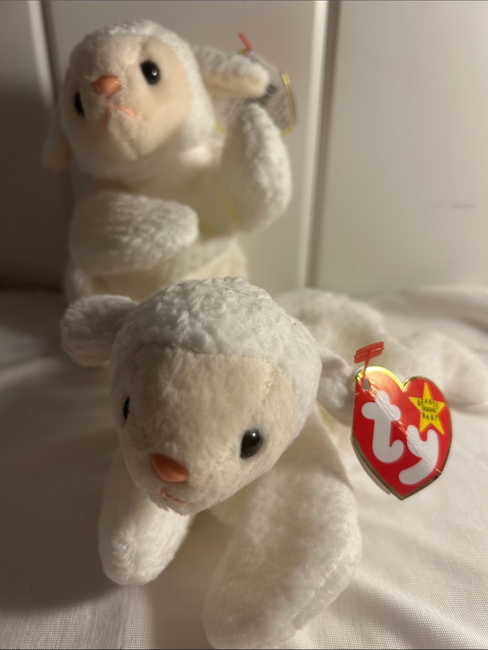 Ty Beanie Baby Fleece Lamb SET 90s Fleece The White lamb beanie babies lot of 2